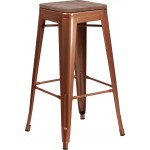 30" High Backless Copper Barstool with Square Wood Seat