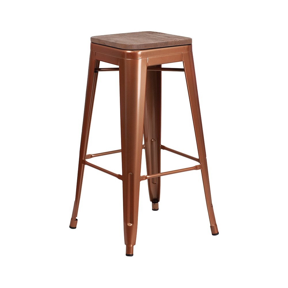 30" High Backless Copper Barstool with Square Wood Seat