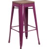30" High Backless Purple Barstool with Square Wood Seat