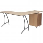 Beech Laminate L-Shape Desk with Three Drawer Pedestal