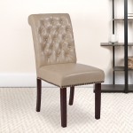 Beige LeatherSoft Parsons Chair with Rolled Back, Accent Nail Trim and Walnut Finish