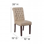 Beige LeatherSoft Parsons Chair with Rolled Back, Accent Nail Trim and Walnut Finish