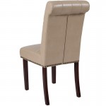 Beige LeatherSoft Parsons Chair with Rolled Back, Accent Nail Trim and Walnut Finish