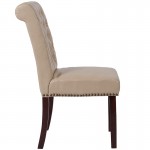 Beige LeatherSoft Parsons Chair with Rolled Back, Accent Nail Trim and Walnut Finish