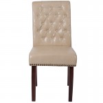 Beige LeatherSoft Parsons Chair with Rolled Back, Accent Nail Trim and Walnut Finish