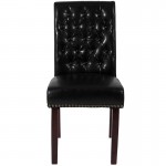 Black LeatherSoft Parsons Chair with Rolled Back, Accent Nail Trim and Walnut Finish