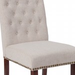 Beige Fabric Parsons Chair with Rolled Back, Accent Nail Trim and Walnut Finish