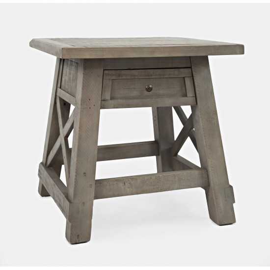 Outer Banks Reclaimed Pine USB Charging End Table - Driftwood