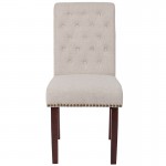 Beige Fabric Parsons Chair with Rolled Back, Accent Nail Trim and Walnut Finish