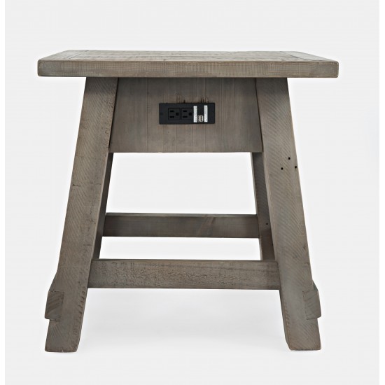 Outer Banks Reclaimed Pine USB Charging End Table - Driftwood