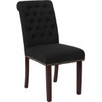 Black Fabric Parsons Chair with Rolled Back, Accent Nail Trim and Walnut Finish