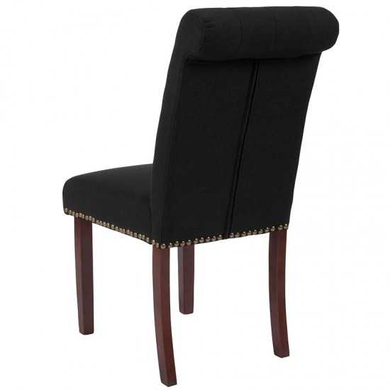 Black Fabric Parsons Chair with Rolled Back, Accent Nail Trim and Walnut Finish