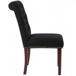 Black Fabric Parsons Chair with Rolled Back, Accent Nail Trim and Walnut Finish