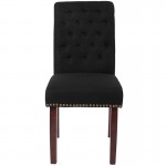 Black Fabric Parsons Chair with Rolled Back, Accent Nail Trim and Walnut Finish