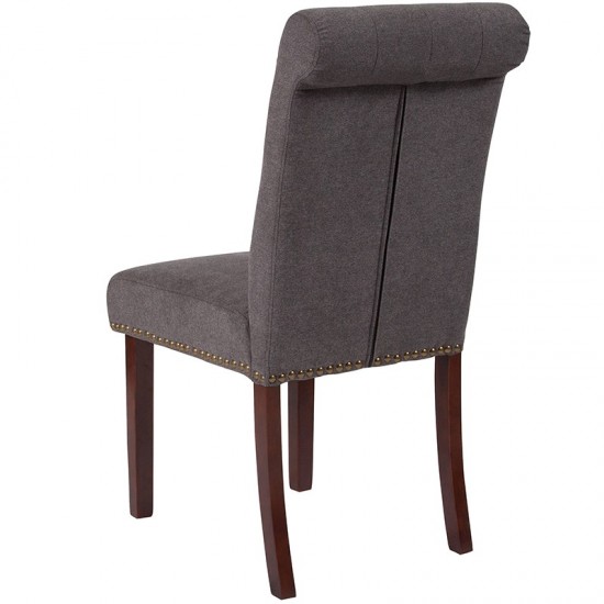 Dark Gray Fabric Parsons Chair with Rolled Back, Accent Nail Trim and Walnut Finish