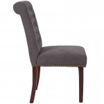 Dark Gray Fabric Parsons Chair with Rolled Back, Accent Nail Trim and Walnut Finish