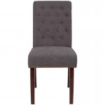 Dark Gray Fabric Parsons Chair with Rolled Back, Accent Nail Trim and Walnut Finish