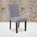 Light Gray Fabric Parsons Chair with Rolled Back, Accent Nail Trim and Walnut Finish