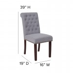 Light Gray Fabric Parsons Chair with Rolled Back, Accent Nail Trim and Walnut Finish