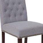 Light Gray Fabric Parsons Chair with Rolled Back, Accent Nail Trim and Walnut Finish