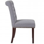 Light Gray Fabric Parsons Chair with Rolled Back, Accent Nail Trim and Walnut Finish