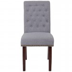 Light Gray Fabric Parsons Chair with Rolled Back, Accent Nail Trim and Walnut Finish