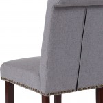 Light Gray Fabric Parsons Chair with Rolled Back, Accent Nail Trim and Walnut Finish