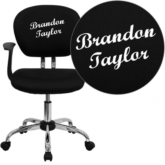 Personalized Mid-Back Black Mesh Swivel Task Office Chair with Chrome Base and Arms