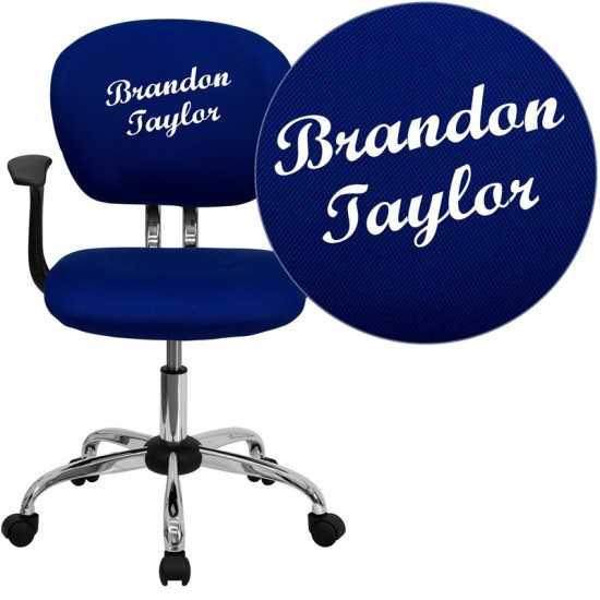 Personalized Mid-Back Blue Mesh Swivel Task Office Chair with Chrome Base and Arms