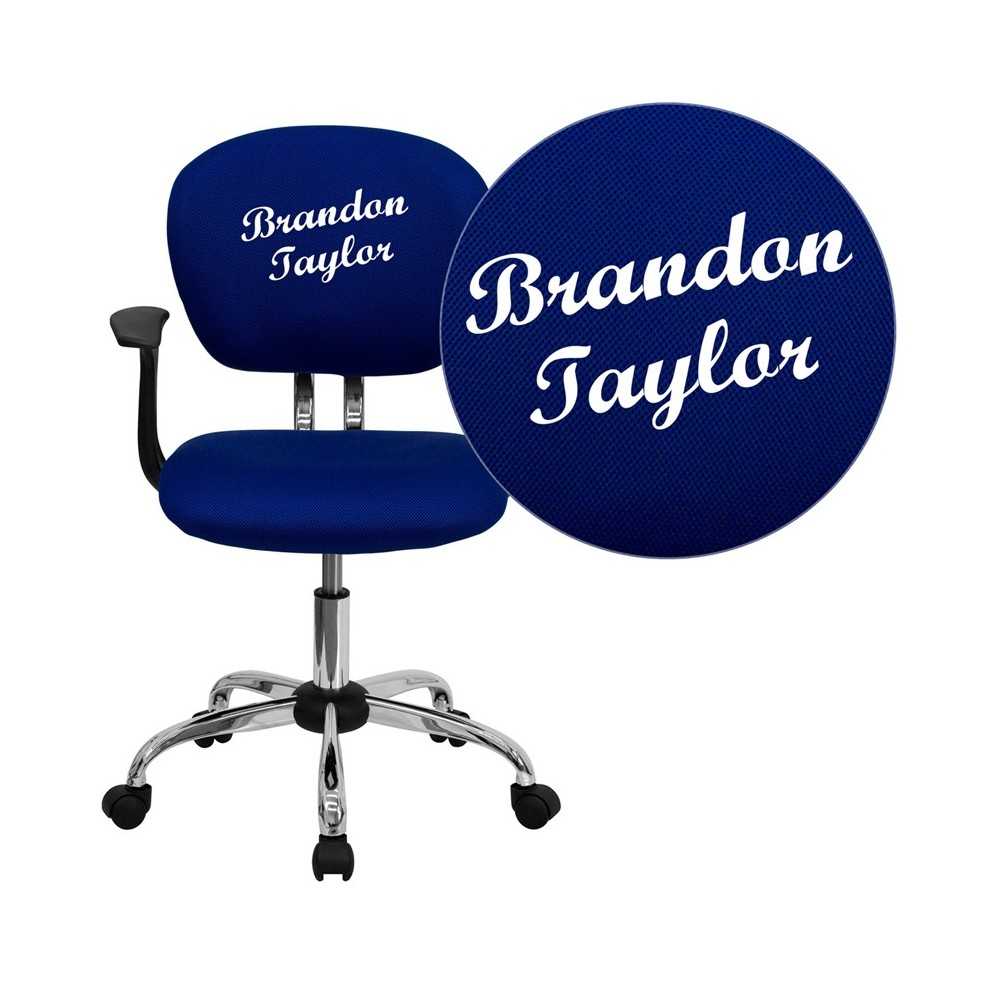 Personalized Mid-Back Blue Mesh Swivel Task Office Chair with Chrome Base and Arms