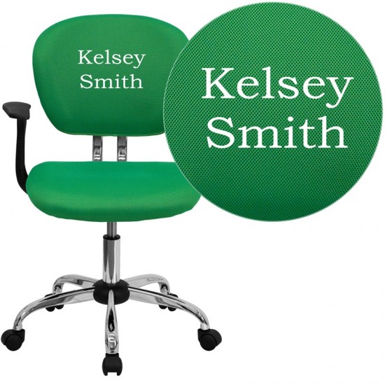 Personalized Mid-Back Bright Green Mesh Swivel Task Office Chair with Chrome Base and Arms