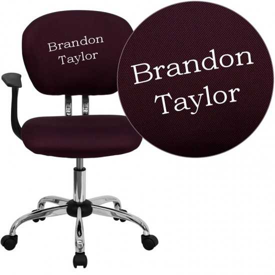 Personalized Mid-Back Burgundy Mesh Swivel Task Office Chair with Chrome Base and Arms