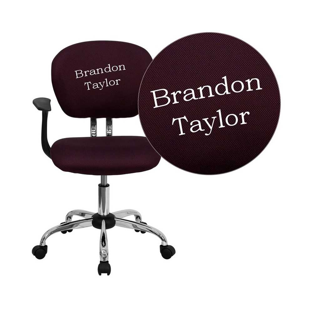 Personalized Mid-Back Burgundy Mesh Swivel Task Office Chair with Chrome Base and Arms