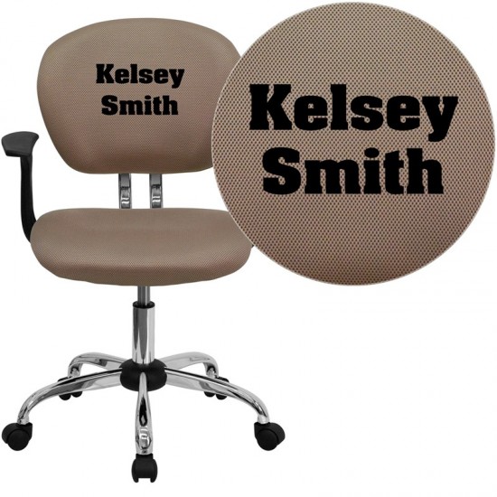 Personalized Mid-Back Coffee Brown Mesh Swivel Task Office Chair with Chrome Base and Arms