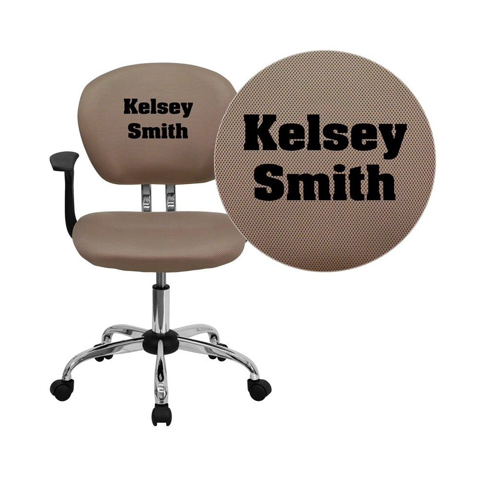 Personalized Mid-Back Coffee Brown Mesh Swivel Task Office Chair with Chrome Base and Arms