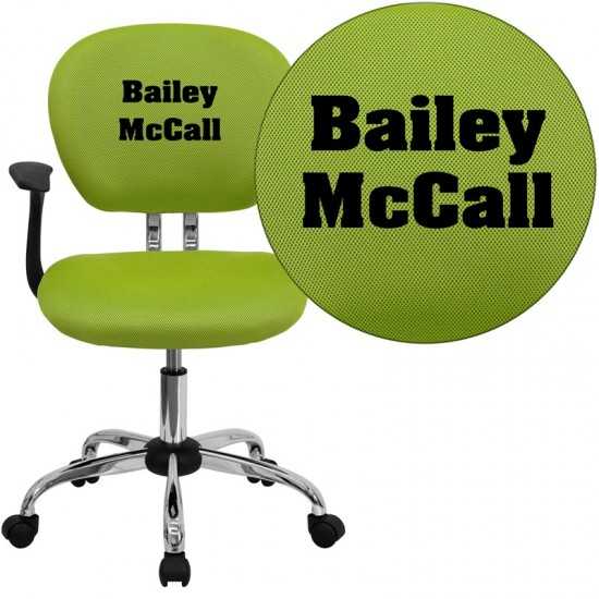 Personalized Mid-Back Apple Green Mesh Swivel Task Office Chair with Chrome Base and Arms