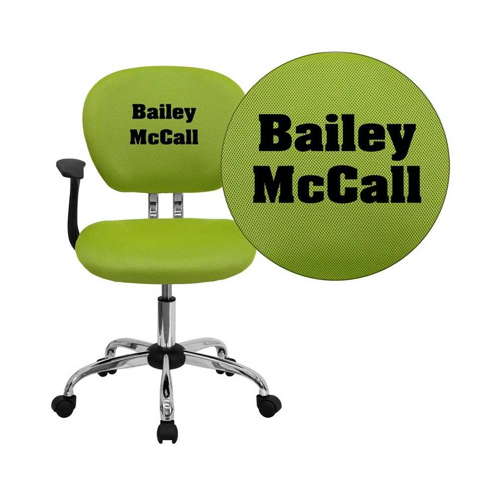 Personalized Mid-Back Apple Green Mesh Swivel Task Office Chair with Chrome Base and Arms