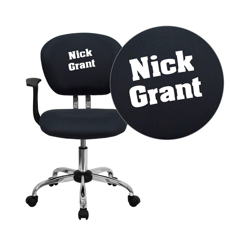 Personalized Mid-Back Gray Mesh Swivel Task Office Chair with Chrome Base and Arms