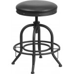 24'' Counter Height Stool with Swivel Lift Black LeatherSoft Seat
