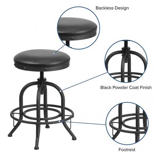 24'' Counter Height Stool with Swivel Lift Black LeatherSoft Seat