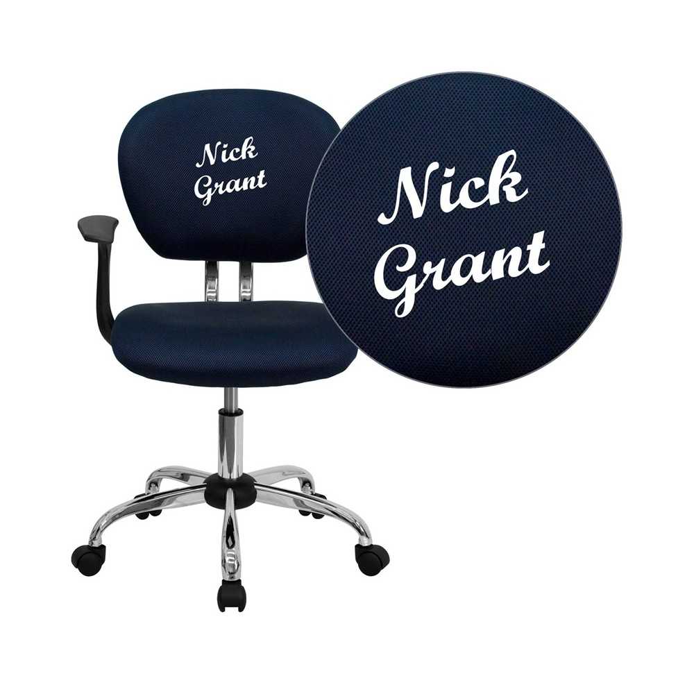 Personalized Mid-Back Navy Mesh Swivel Task Office Chair with Chrome Base and Arms