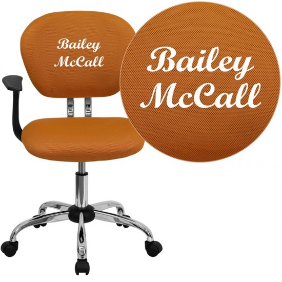 Personalized Mid-Back Orange Mesh Swivel Task Office Chair with Chrome Base and Arms