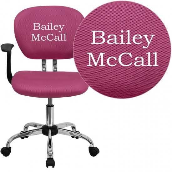 Personalized Mid-Back Pink Mesh Swivel Task Office Chair with Chrome Base and Arms