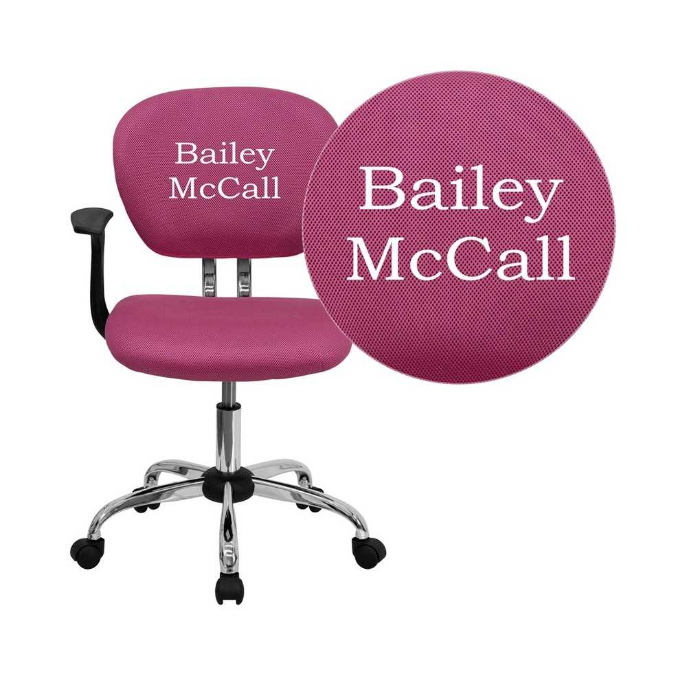 Personalized Mid-Back Pink Mesh Swivel Task Office Chair with Chrome Base and Arms