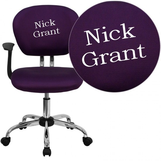 Personalized Mid-Back Purple Mesh Swivel Task Office Chair with Chrome Base and Arms