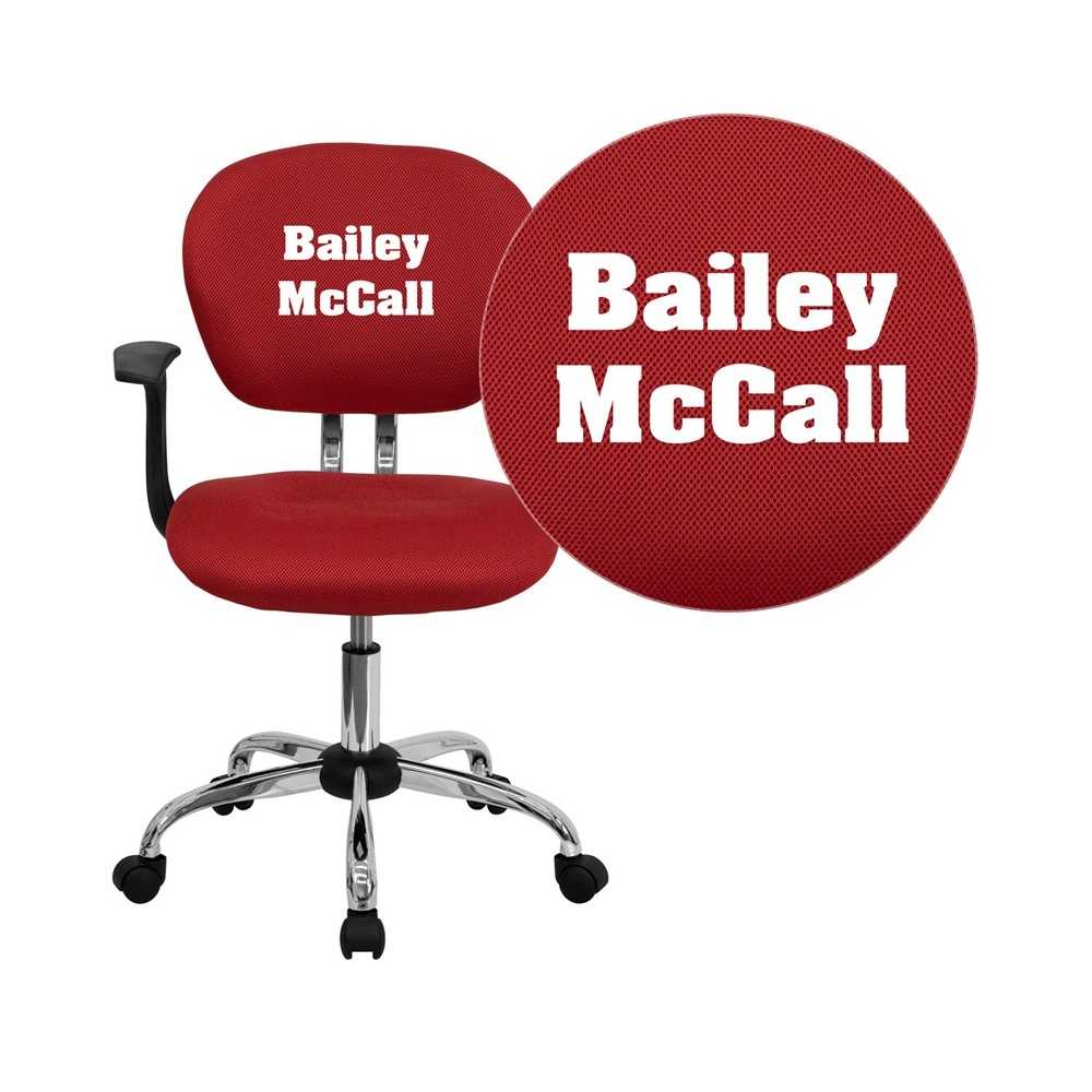 Personalized Mid-Back Red Mesh Swivel Task Office Chair with Chrome Base and Arms