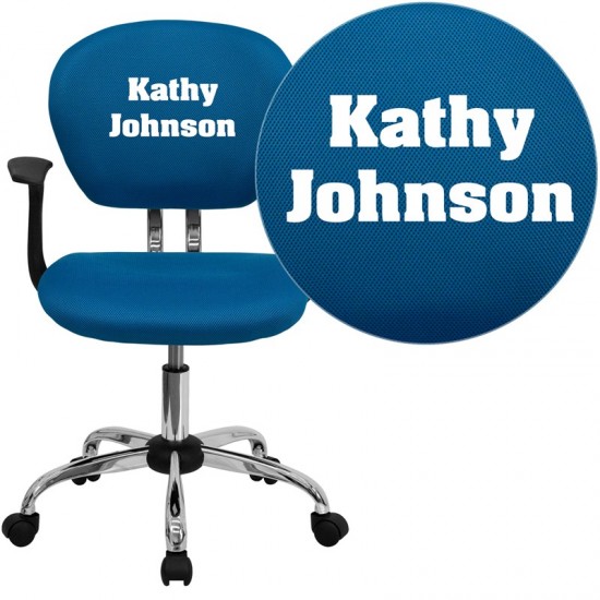 Personalized Mid-Back Turquoise Mesh Swivel Task Office Chair with Chrome Base and Arms