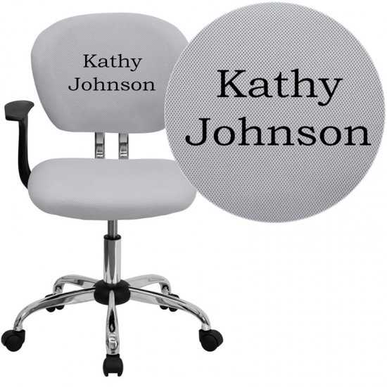 Personalized Mid-Back White Mesh Swivel Task Office Chair with Chrome Base and Arms