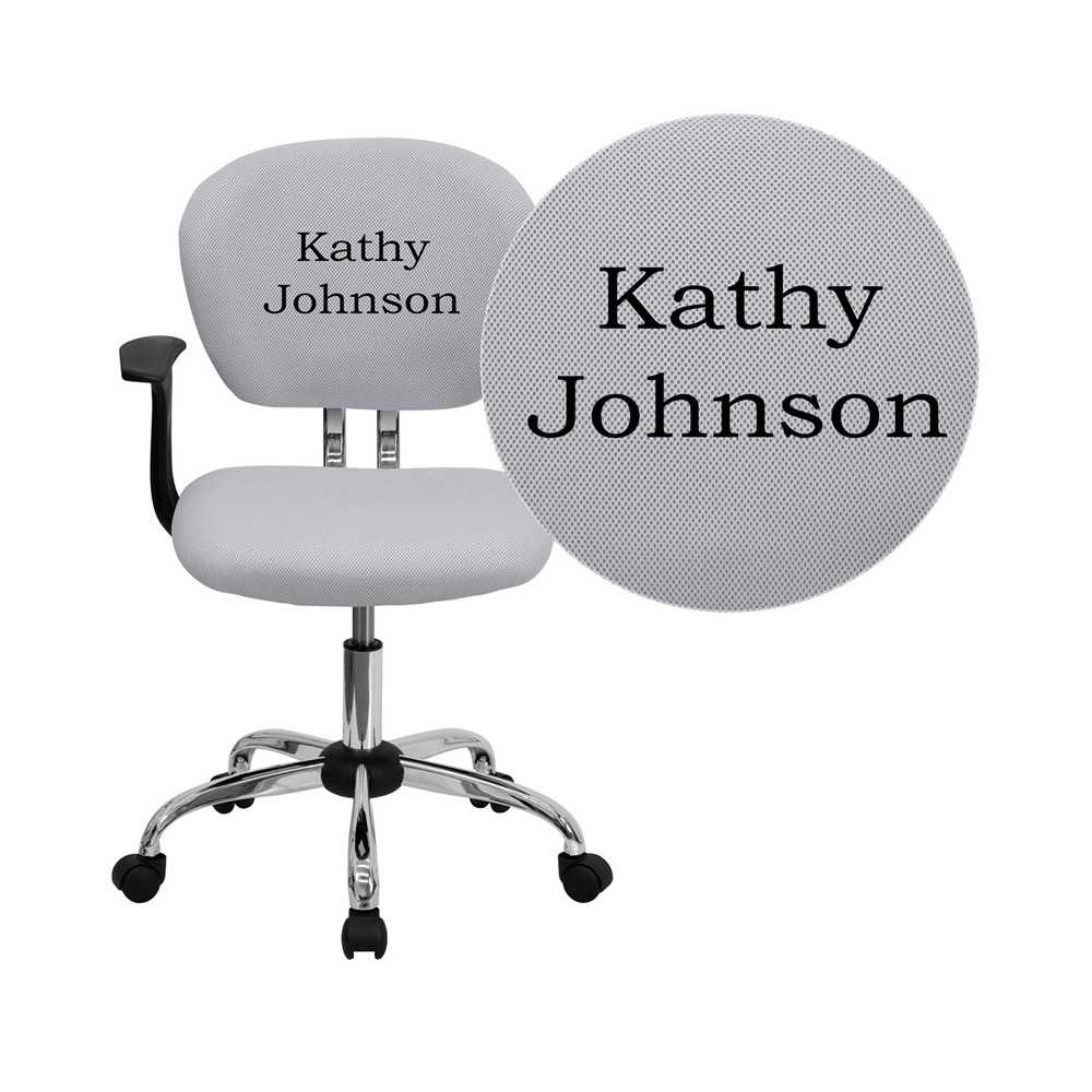 Personalized Mid-Back White Mesh Swivel Task Office Chair with Chrome Base and Arms Personalized Mid-Back White Mesh Swivel Task Office Chair with Chrome Base and Arms