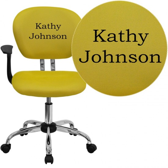 Personalized Mid-Back Yellow Mesh Swivel Task Office Chair with Chrome Base and Arms